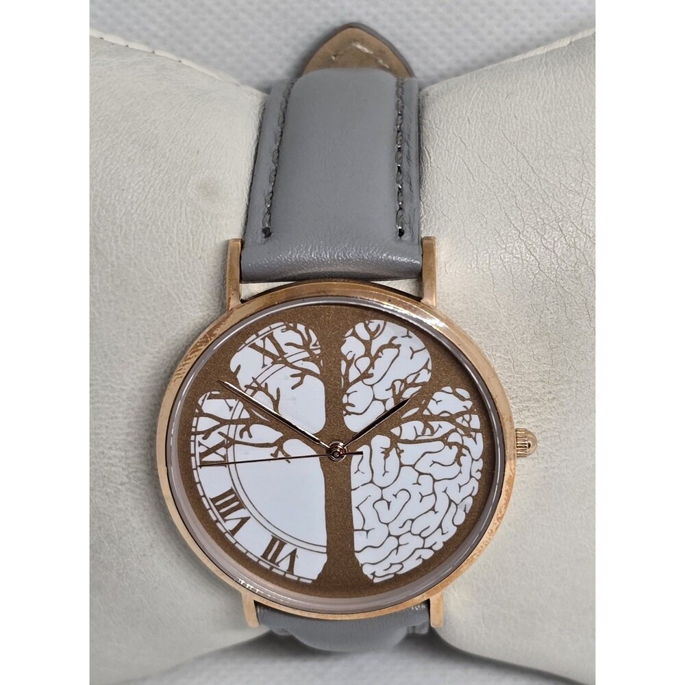 Women's Time Peace Tree of Life Rose Gold Tone Gray Leather Strap Watch 13 - Picture 4 of 9
